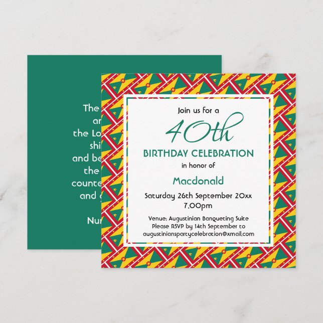 Invitation GRENADA CARRIACOU FLAG personnalisé Anniversaire F (Devant / Derrière)