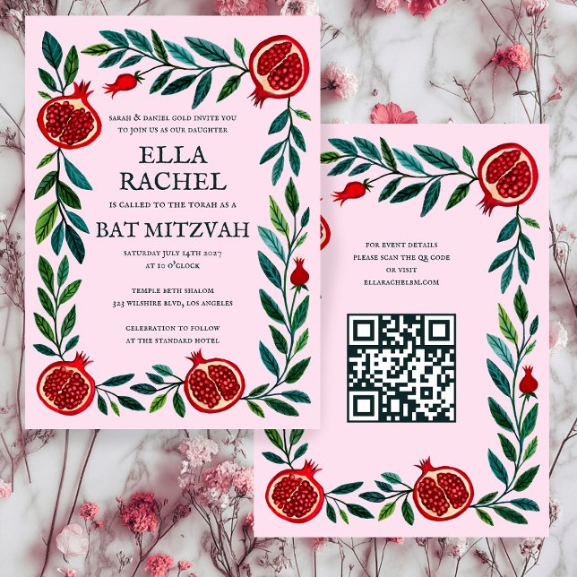 Invitation Grenade personnalisée B'nai Bat Bar Mitzvah QR Cod (Pomegranates Custom B'nai Bat Bar Mitzvah QR Code Invitation
)