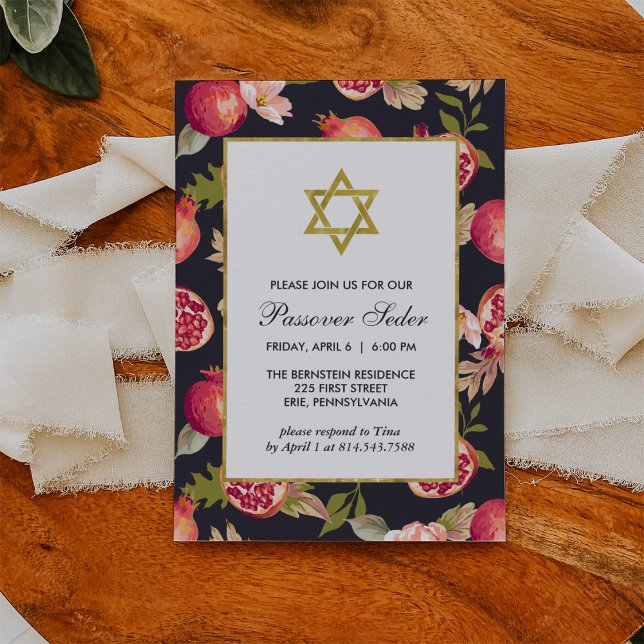 Invitation Grenades et fleurs avec Sèder de Pâque d'Or (Créateur téléchargé)