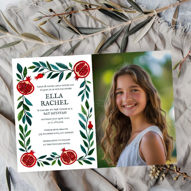 Invitation Grenades sur mesure PHOTO B'nai Bat Bar Mitzvah (Pomegranates Custom PHOTO B'nai Bat Bar Mitzvah Invitation
)