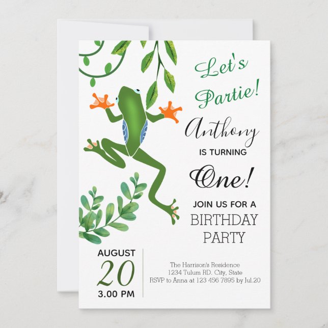 Invitation Grenouille 1er anniversaire fête un (Devant)