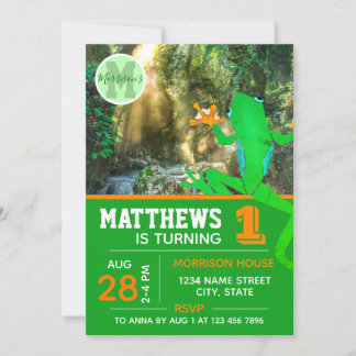 Invitation Grenouille 1er anniversaire froggy tropical faune