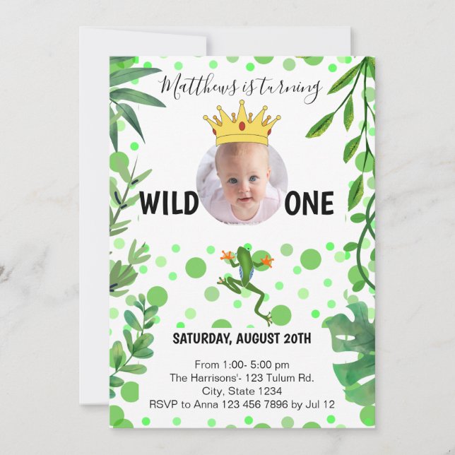 Invitation Grenouille 1er anniversaire prince baby kids party (Devant)