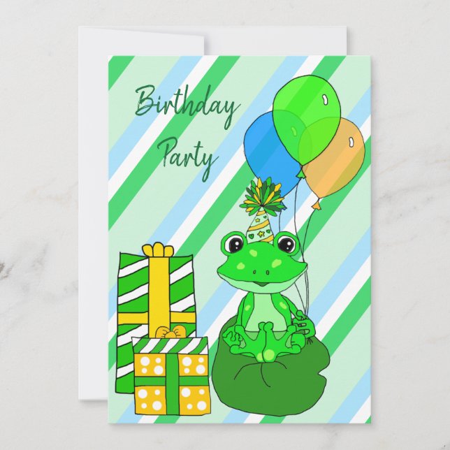 Invitation Grenouille à thème fête d'anniversaire du garçon (Devant)