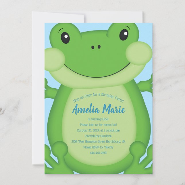Invitation Grenouille Anniversaire Bleu (Devant)