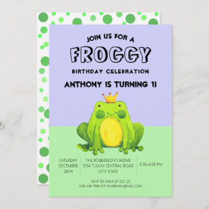Invitation Grenouille bébé 1er anniversaire confetti vert per