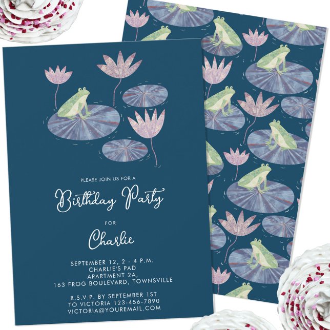 Invitation Grenouille dans une soirée Anniversaire de enfant  (Cute frog themed personalized kids birthday party invitation)