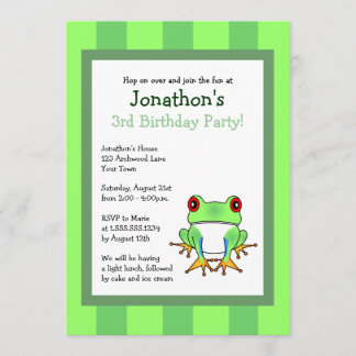Invitation Grenouille d'arbre mignonne avec l'invitation 5x7