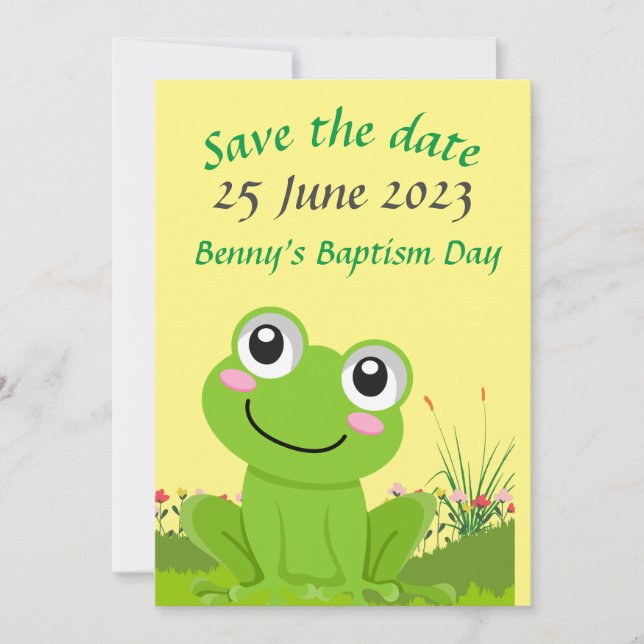 Invitation Grenouille heureuse SAUVEGARDER LA DATE - texte mo (Devant)