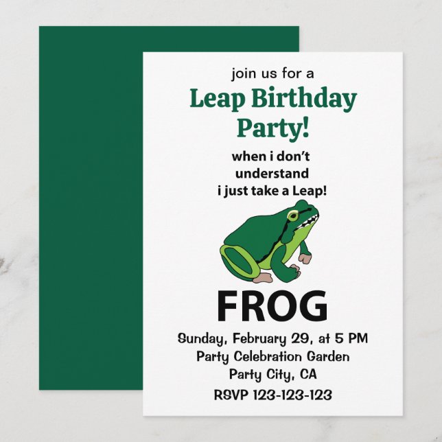 Invitation Grenouille Je Prends Juste Un Leap Frog Anniversai (Devant / Derrière)