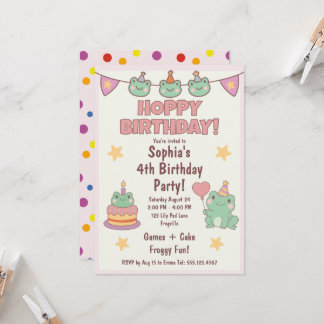 Invitation Grenouille Kawaii, fête d'anniversaire Hoppy