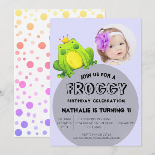 Invitation Grenouille photo Anniversaire rose 1er Parti migno