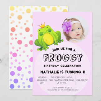 Invitation Grenouille photo Anniversaire rose 1er Parti migno