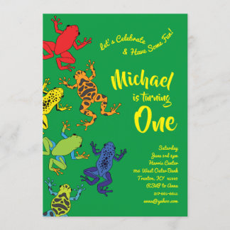 Invitation Grenouilles arborescentes 1er anniversaire coloré 