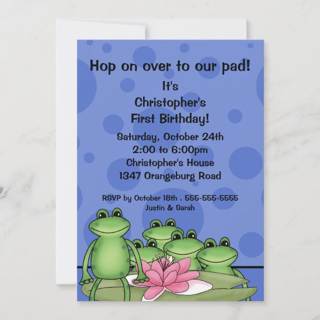Invitation Grenouilles mûres sur Lily Pad 1er anniversaire (Devant)