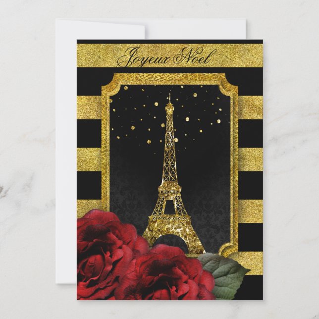 Invitation Grève d'or de la tour Eiffel Rose de Noël (Devant)