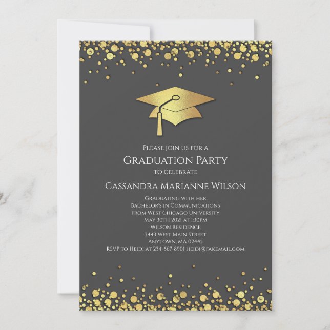 Invitation Grey and Gold Graduation (Devant)