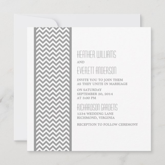 Invitation Grey Chevron Mariage frontalier Inviter (Devant)