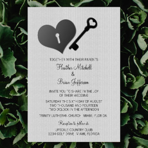 Invitation Grey Heart Lock et mariage clé Inviter