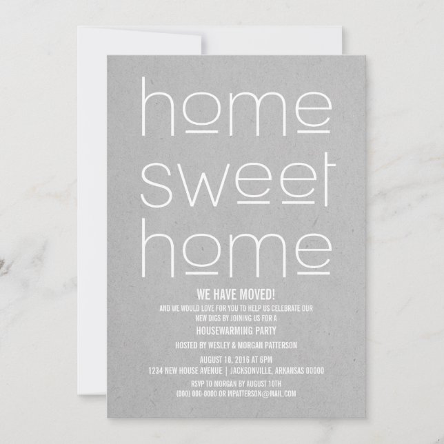 Invitation Grey Moderne Sweet Accueil Fête de réchauffement m (Devant)