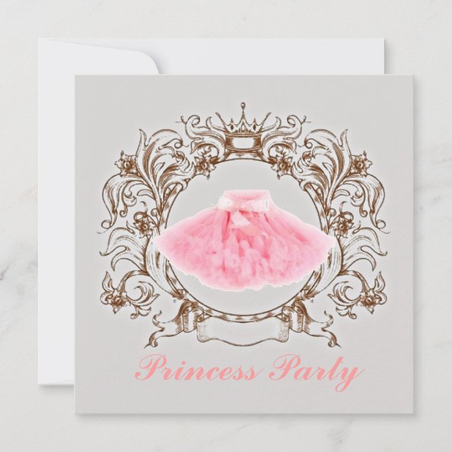 Invitation Grey Pink tutu Princess Anniversaire Fête Invitati (Devant)
