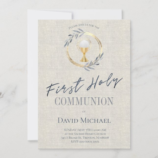 Invitation grey texture background First Holy Communion (Devant)