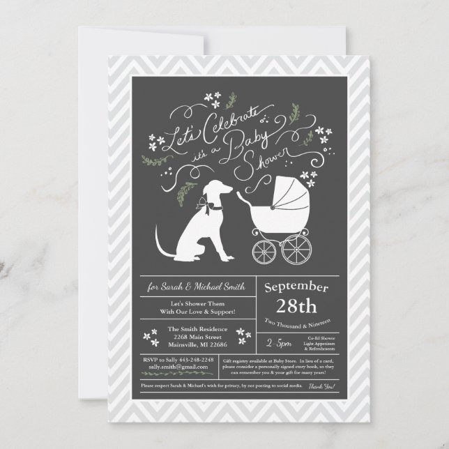 Invitation Greyhound Chig Baby shower genre neutre (Devant)