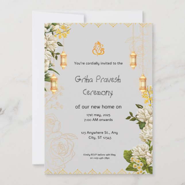 Invitation Griha Pravesh vert et jaune (Devant)