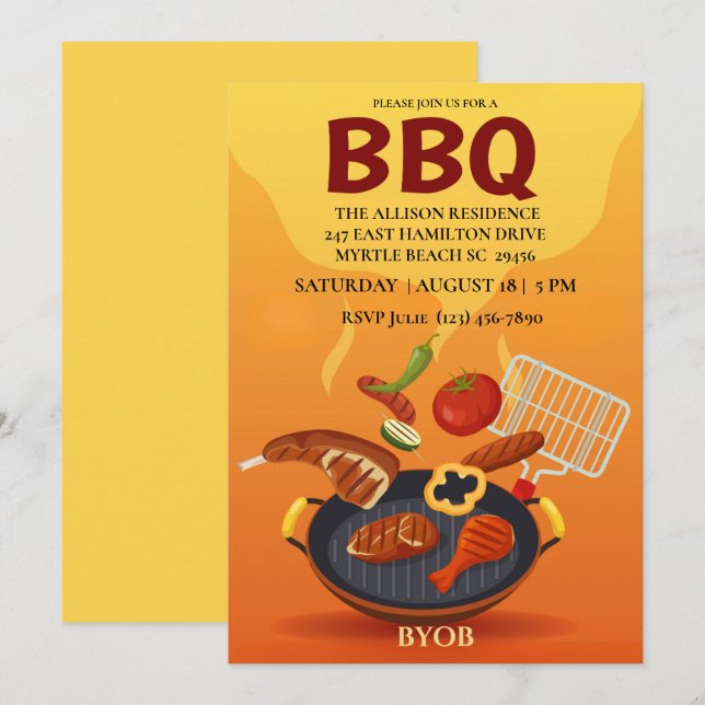 Invitation Gril de BBQ  Pique-nique  Été  Fête (Devant / Derrière)
