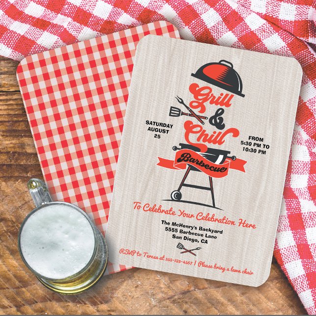 Invitation Gril et Glace Gravure sur bois Rétro Barbecue fête (Créateur téléchargé)