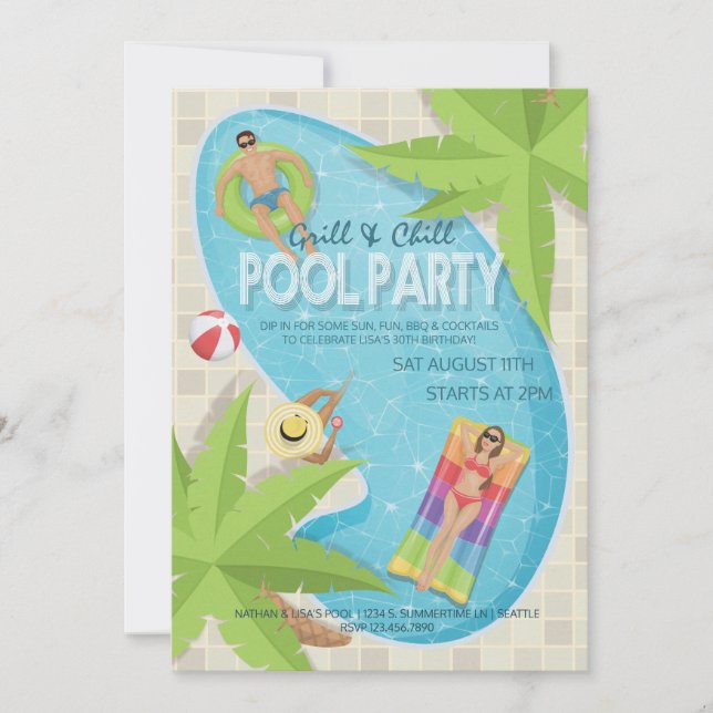 Invitation Grill and Chill Adulte Anniversaire Pool Invitatio (Devant)