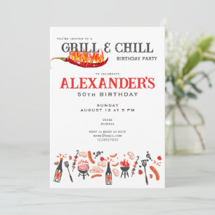 Invitation Grill & Chill Cookout BBQ Barbecue Fête d'annivers