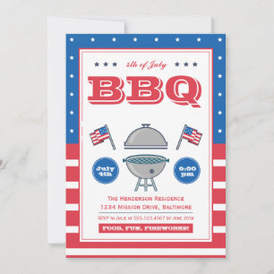 Invitation Grill d'été du 4 juillet Drapeau patriotique Fête 