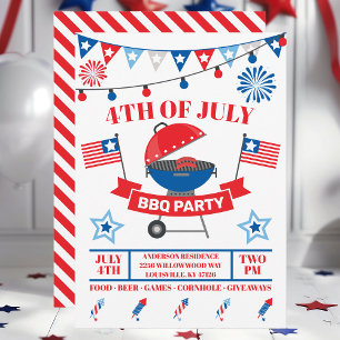 Invitation Grill du 4 juillet Barbeque BBQ Party rouge