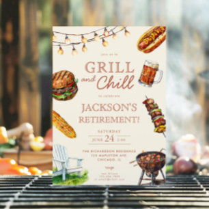 Invitation Grill et Chill Barbeque BBQ fête de retraite