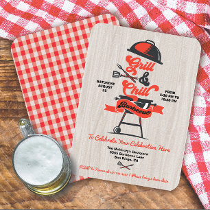 Invitation Grill et Glace Gravure sur bois Rétro Barbecue fêt
