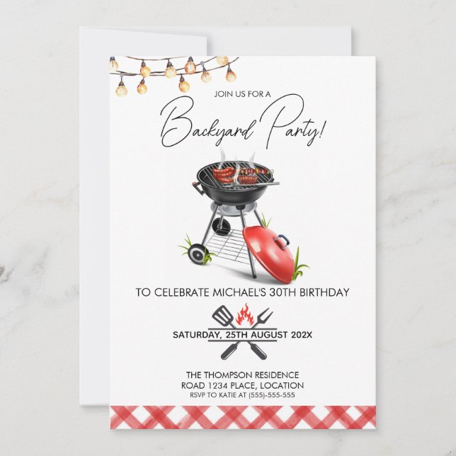 Invitation Grill Food Jardin BBQ Anniversaire (Devant)