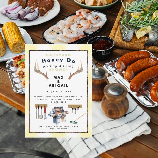 Invitation Grillages et fixations Antlers Jaune Couples Douch (Créateur téléchargé)