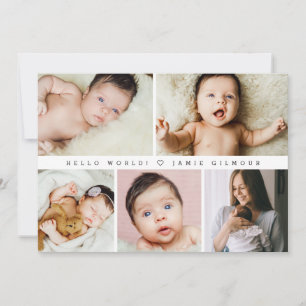 Invitation Grille photo moderne Hello World Baby Merci
