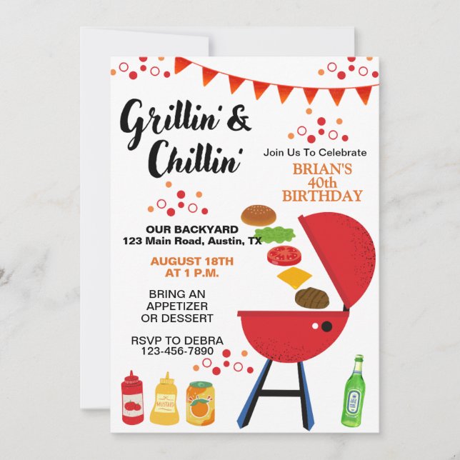 Invitation Grillin et Chillin Anniversaire adulte (Devant)