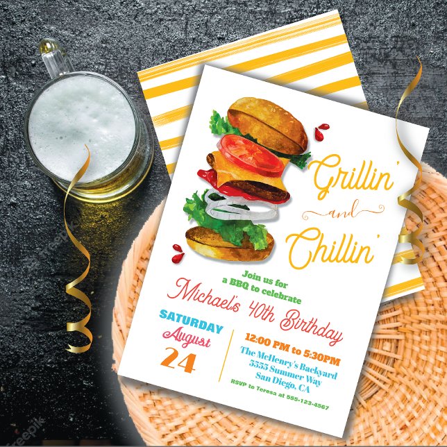 Invitation Grillin et Chillin BBQ Hamburger Anniversaire (Créateur téléchargé)
