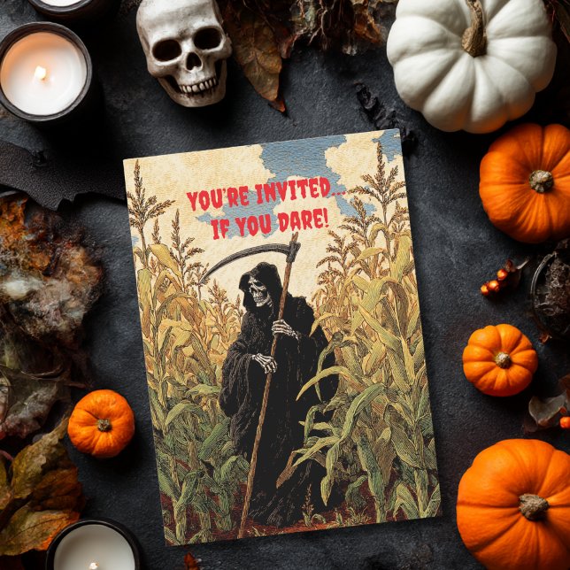 Invitation Grim Reaper marche dans le champ de maïs Halloween (Créateur téléchargé)