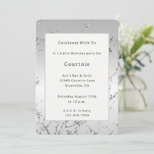 Invitation Gris Argent Pailleté Faux Anniversaire Glitter