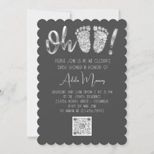Invitation Gris Argent Parties scintillant Pieds bébé fille g