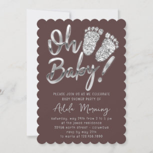Invitation Gris Argent Pieds bébé fille garçon douche Rose Br