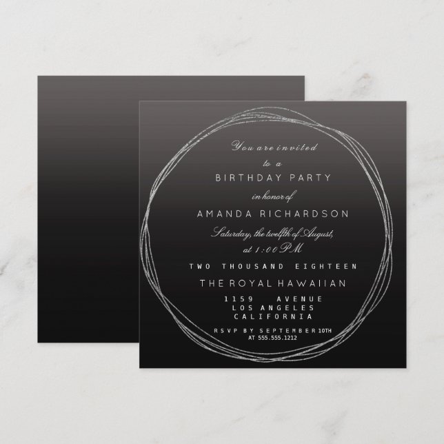 Invitation Gris argenté couronne couronne crème Anniversaire  (Devant / Derrière)