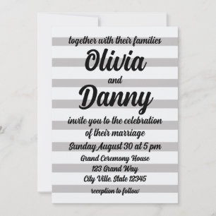 Invitation Gris Blanc Bonbons Stripes Plage Cute Mariage