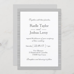 Invitation Gris blanc minimaliste rayures mariage moderne chi