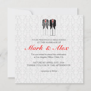 Invitation Gris Blanc & Rouge Mariage des couples homosexuels