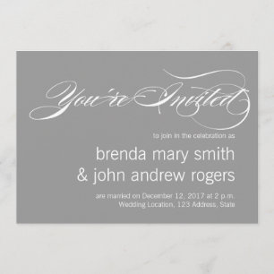Invitation Gris Blanc Simple Script Moderne Mariage Invitatio